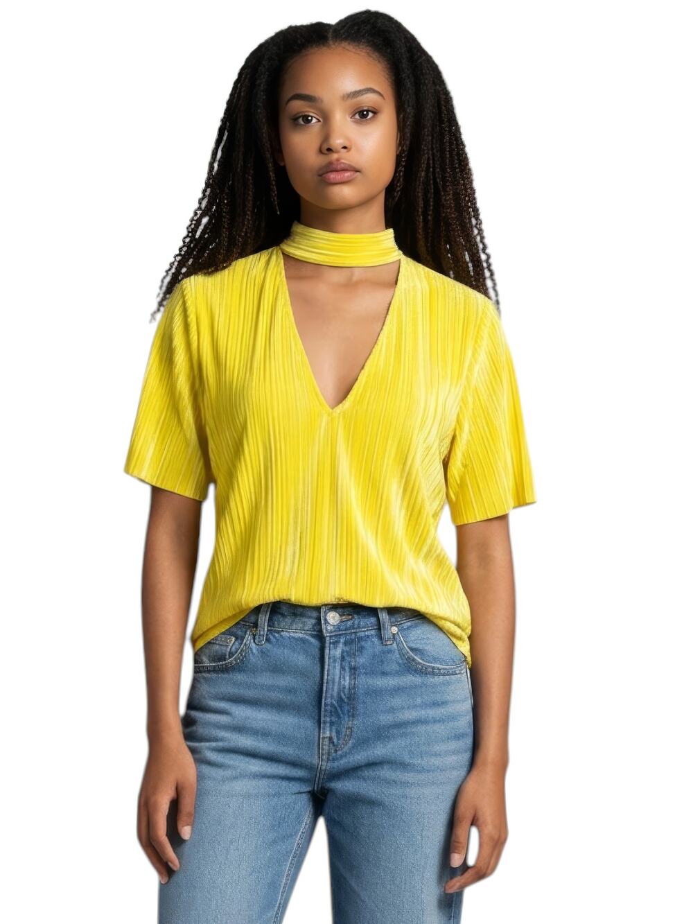New MONKL Yellow Velvet Short Sleeve Top Blouse S